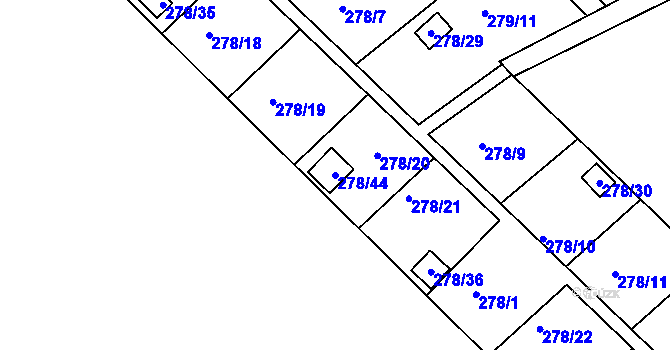 Parcela st. 278/44 v KÚ Benice, Katastrální mapa