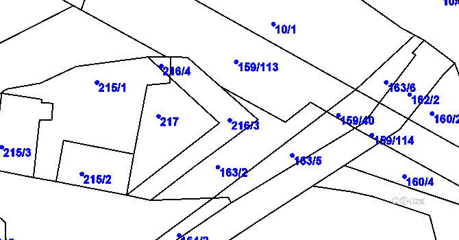 Parcela st. 216/3 v KÚ Benice, Katastrální mapa