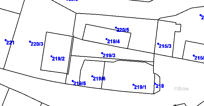 Parcela st. 219/3 v KÚ Benice, Katastrální mapa