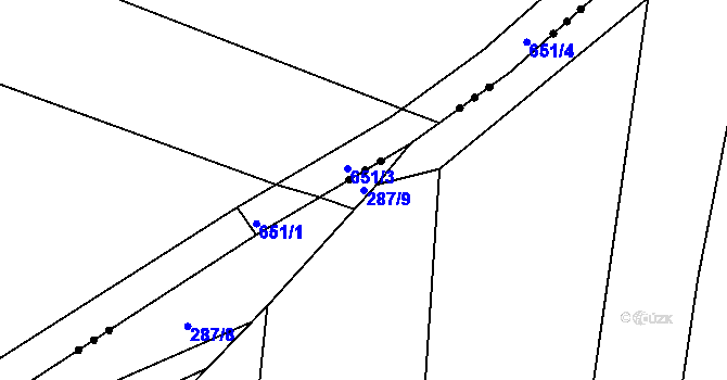 Parcela st. 287/9 v KÚ Benkovice, Katastrální mapa