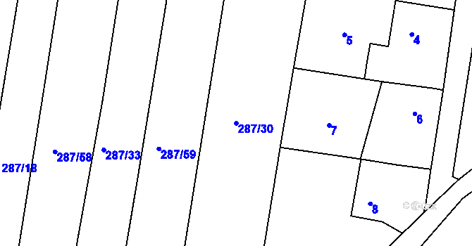 Parcela st. 287/30 v KÚ Benkovice, Katastrální mapa
