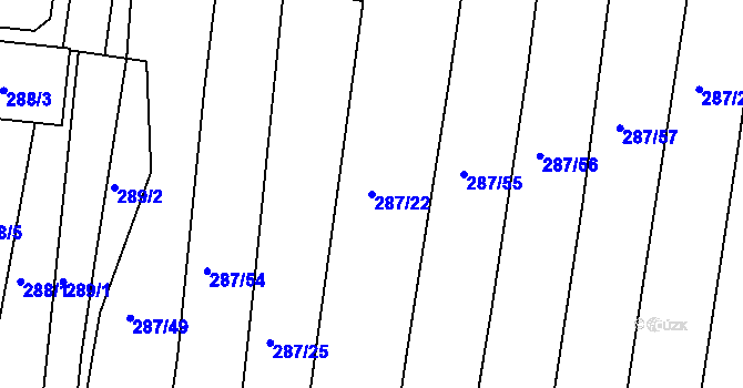 Parcela st. 287/22 v KÚ Benkovice, Katastrální mapa