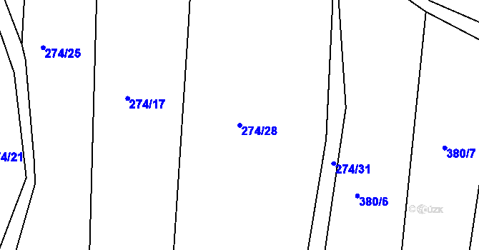 Parcela st. 274/28 v KÚ Benkovice, Katastrální mapa