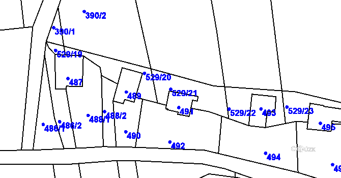 Parcela st. 529/21 v KÚ Benkovice, Katastrální mapa