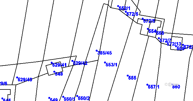 Parcela st. 385/45 v KÚ Benkovice, Katastrální mapa