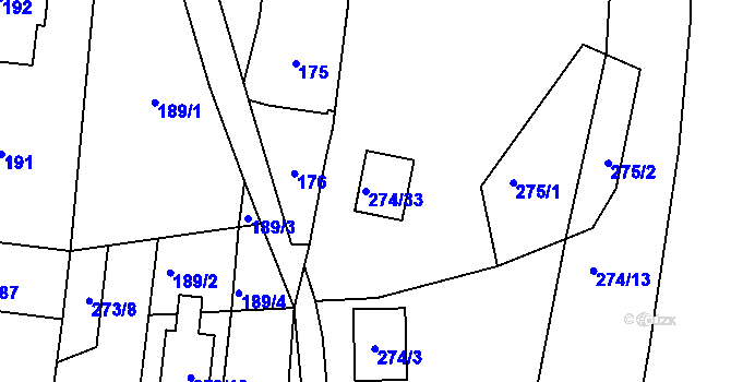Parcela st. 274/33 v KÚ Benkovice, Katastrální mapa