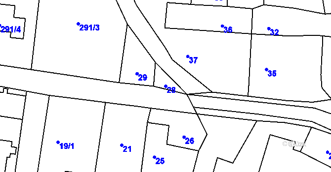 Parcela st. 28 v KÚ Benkovice, Katastrální mapa