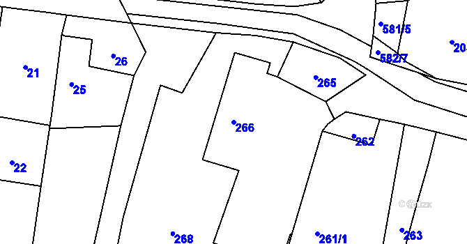 Parcela st. 266 v KÚ Benkovice, Katastrální mapa