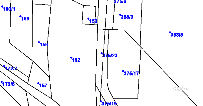 Parcela st. 375/23 v KÚ Benkovice, Katastrální mapa