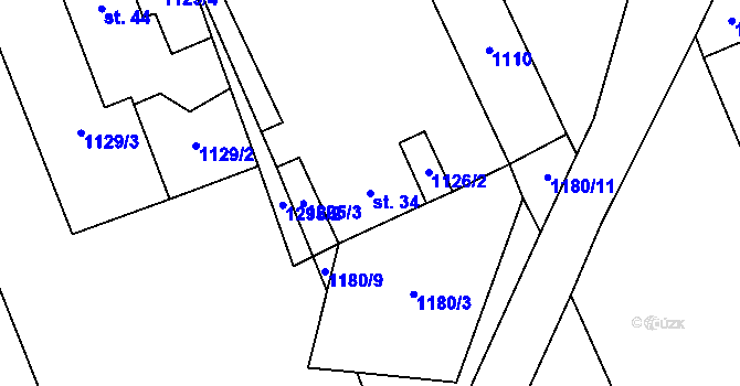 Parcela st. 34 v KÚ Beranov, Katastrální mapa