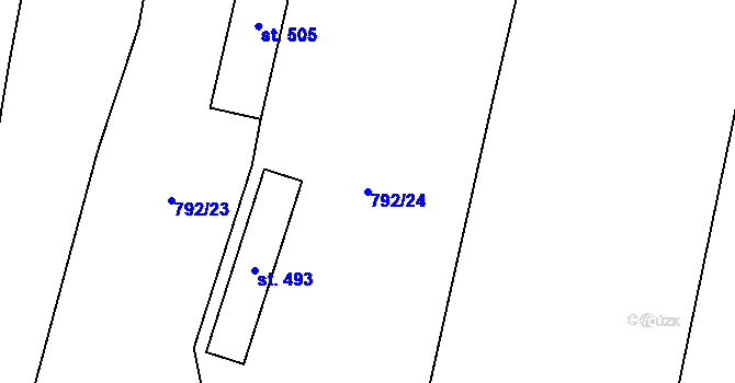 Parcela st. 792/24 v KÚ Bernartice u Milevska, Katastrální mapa