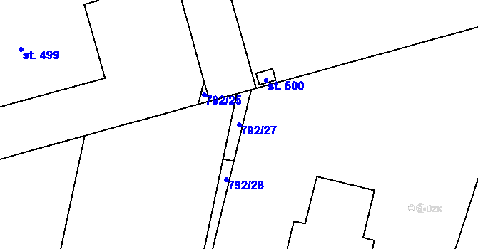 Parcela st. 792/27 v KÚ Bernartice u Milevska, Katastrální mapa