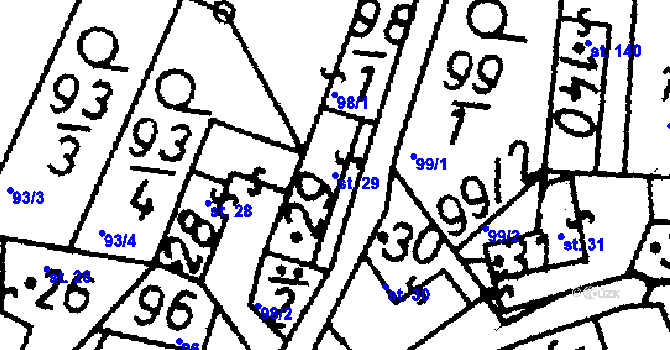 Parcela st. 29 v KÚ Bernartice u Milevska, Katastrální mapa