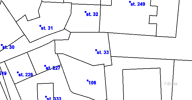 Parcela st. 33 v KÚ Bernartice u Milevska, Katastrální mapa