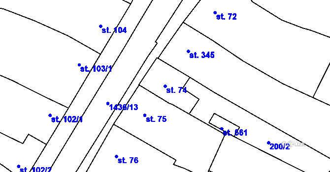Parcela st. 74 v KÚ Bernartice u Milevska, Katastrální mapa