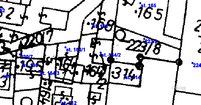 Parcela st. 164/2 v KÚ Bernartice u Milevska, Katastrální mapa
