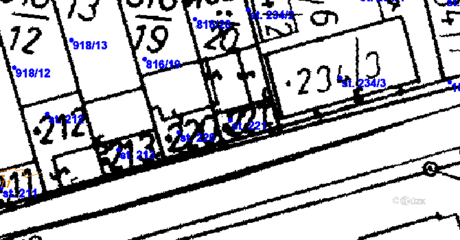 Parcela st. 221 v KÚ Bernartice u Milevska, Katastrální mapa