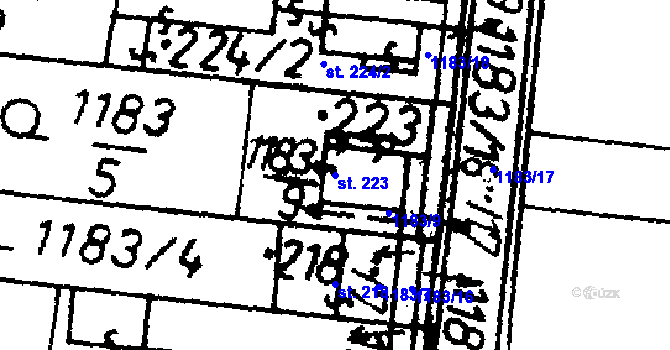 Parcela st. 223 v KÚ Bernartice u Milevska, Katastrální mapa