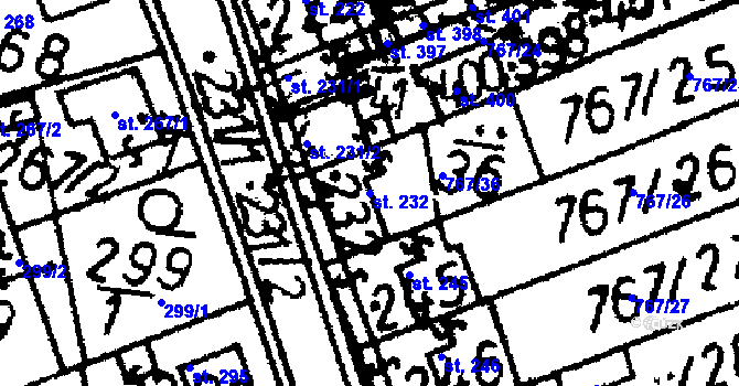 Parcela st. 232 v KÚ Bernartice u Milevska, Katastrální mapa