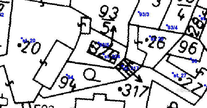 Parcela st. 324 v KÚ Bernartice u Milevska, Katastrální mapa
