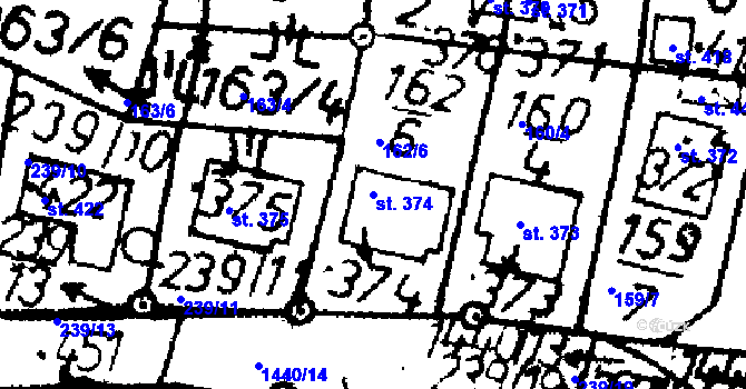 Parcela st. 374 v KÚ Bernartice u Milevska, Katastrální mapa