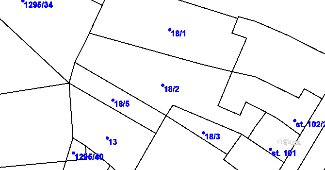 Parcela st. 18/2 v KÚ Bernartice u Milevska, Katastrální mapa