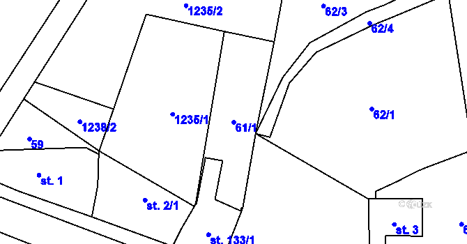 Parcela st. 61/1 v KÚ Bernartice u Milevska, Katastrální mapa