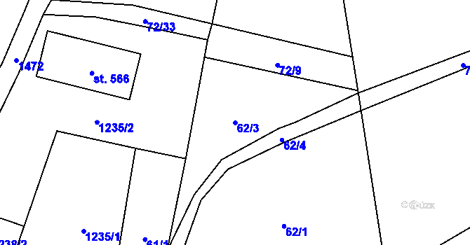 Parcela st. 62/3 v KÚ Bernartice u Milevska, Katastrální mapa