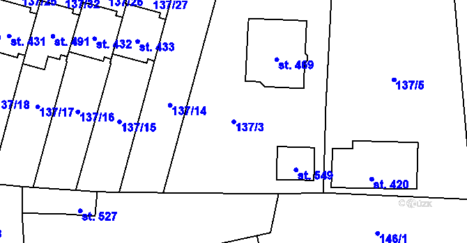 Parcela st. 137/3 v KÚ Bernartice u Milevska, Katastrální mapa