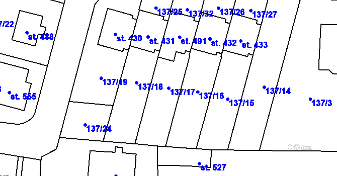 Parcela st. 137/17 v KÚ Bernartice u Milevska, Katastrální mapa