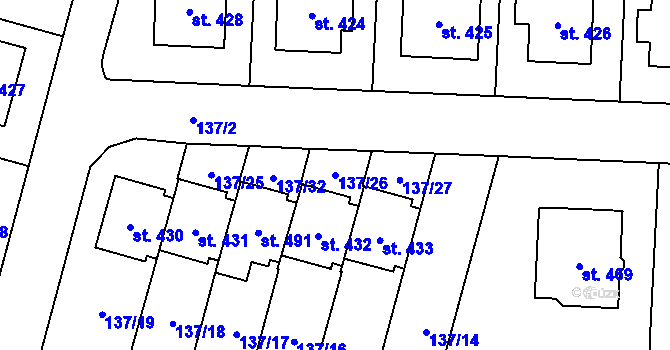 Parcela st. 137/26 v KÚ Bernartice u Milevska, Katastrální mapa