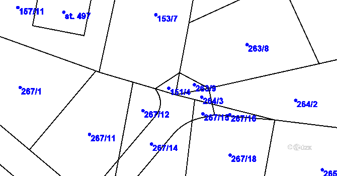 Parcela st. 151/4 v KÚ Bernartice u Milevska, Katastrální mapa