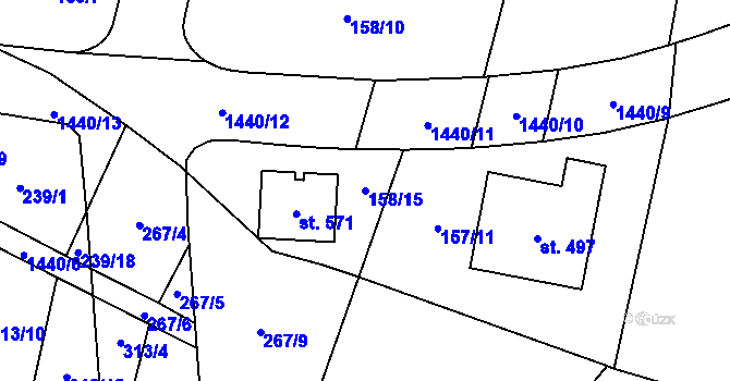 Parcela st. 158/15 v KÚ Bernartice u Milevska, Katastrální mapa