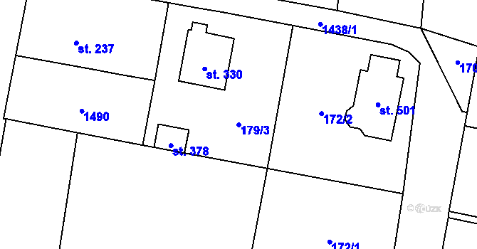 Parcela st. 179/3 v KÚ Bernartice u Milevska, Katastrální mapa