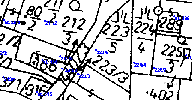 Parcela st. 223/5 v KÚ Bernartice u Milevska, Katastrální mapa