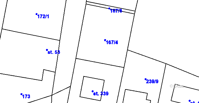 Parcela st. 239/2 v KÚ Bernartice u Milevska, Katastrální mapa