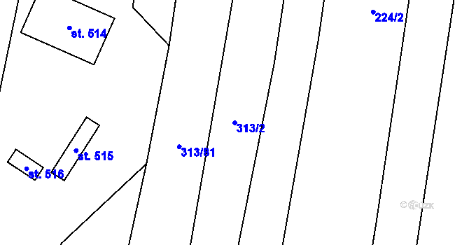 Parcela st. 313/2 v KÚ Bernartice u Milevska, Katastrální mapa
