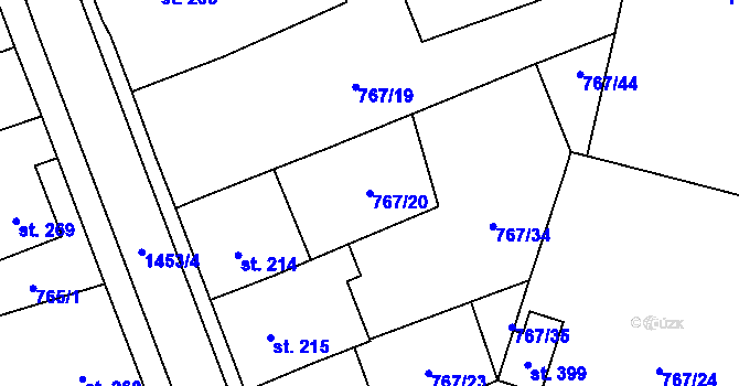 Parcela st. 767/20 v KÚ Bernartice u Milevska, Katastrální mapa