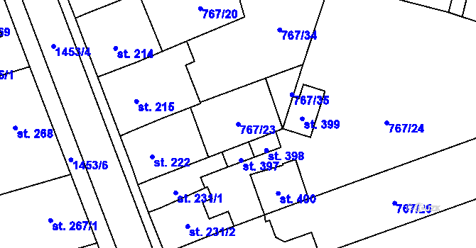 Parcela st. 767/23 v KÚ Bernartice u Milevska, Katastrální mapa
