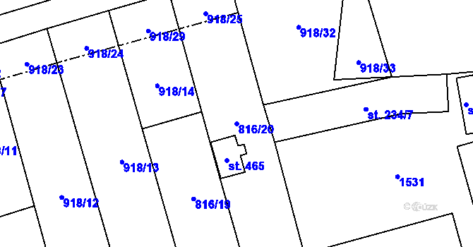 Parcela st. 816/20 v KÚ Bernartice u Milevska, Katastrální mapa