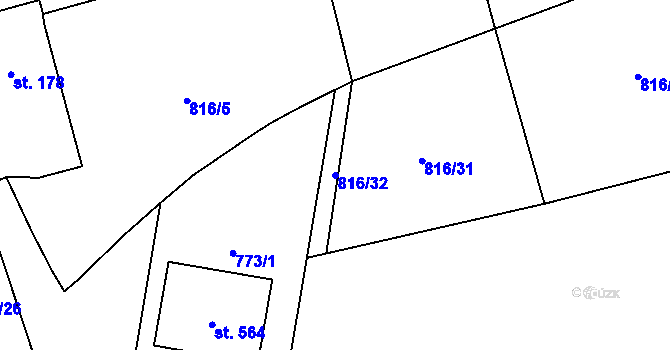 Parcela st. 816/32 v KÚ Bernartice u Milevska, Katastrální mapa