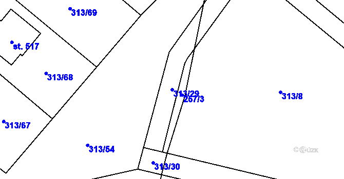 Parcela st. 313/29 v KÚ Bernartice u Milevska, Katastrální mapa