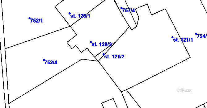 Parcela st. 121/2 v KÚ Bernartice u Milevska, Katastrální mapa