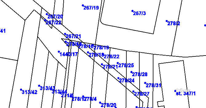 Parcela st. 278/22 v KÚ Bernartice u Milevska, Katastrální mapa
