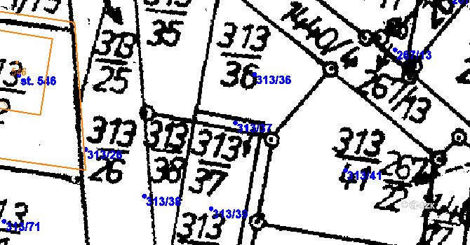 Parcela st. 313/37 v KÚ Bernartice u Milevska, Katastrální mapa