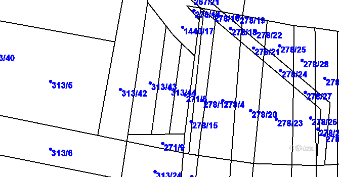 Parcela st. 313/44 v KÚ Bernartice u Milevska, Katastrální mapa