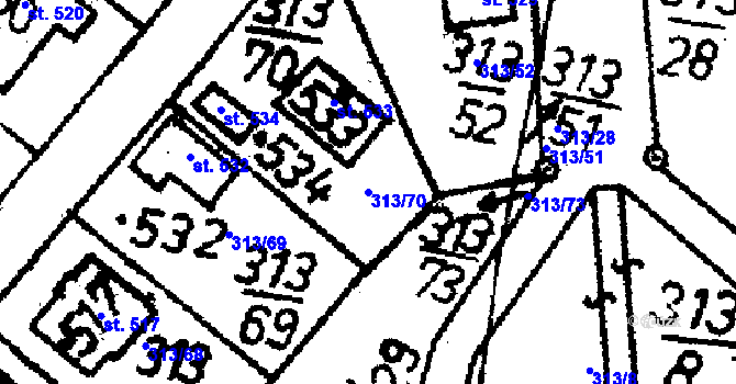 Parcela st. 313/70 v KÚ Bernartice u Milevska, Katastrální mapa