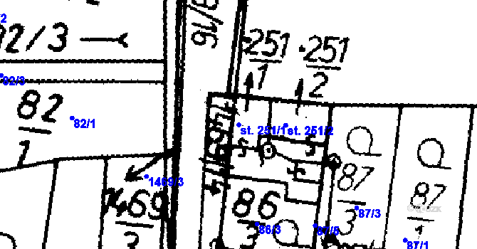 Parcela st. 251/1 v KÚ Bernartice u Milevska, Katastrální mapa