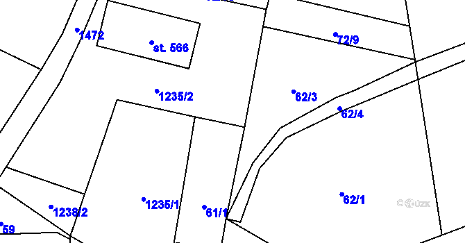 Parcela st. 61/3 v KÚ Bernartice u Milevska, Katastrální mapa