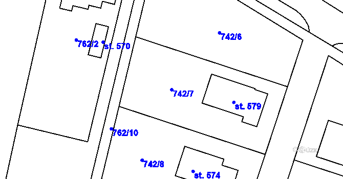 Parcela st. 742/7 v KÚ Bernartice u Milevska, Katastrální mapa